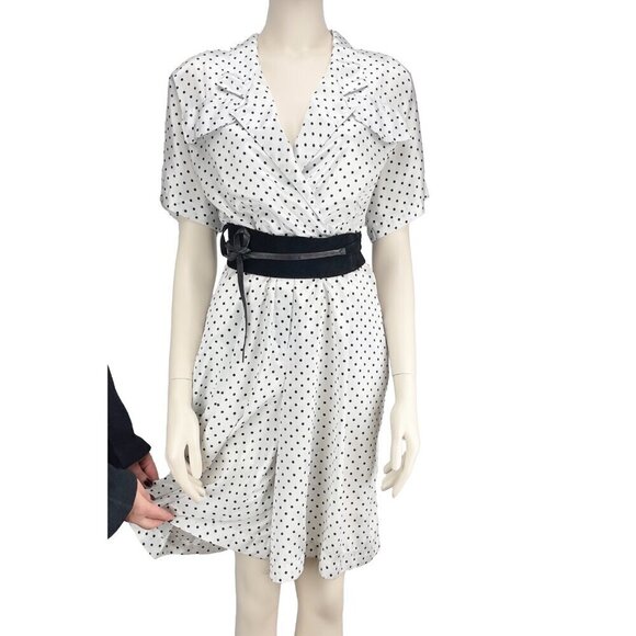 ALGO-ETTES VTG Romper 80´s 90’s Polka Dot Satin White & Black Knee-Lenght Retro - Picture 4 of 14